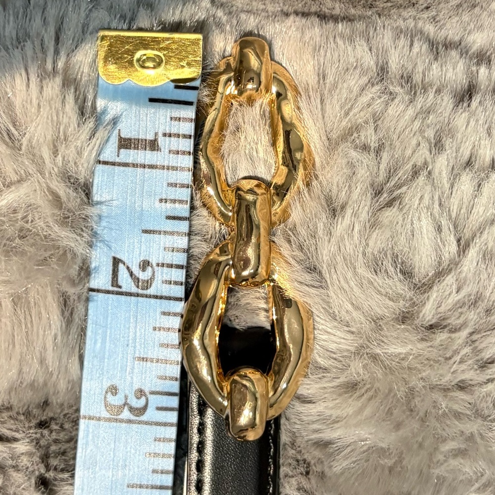 Gold Chain-Link Black Leather Belt